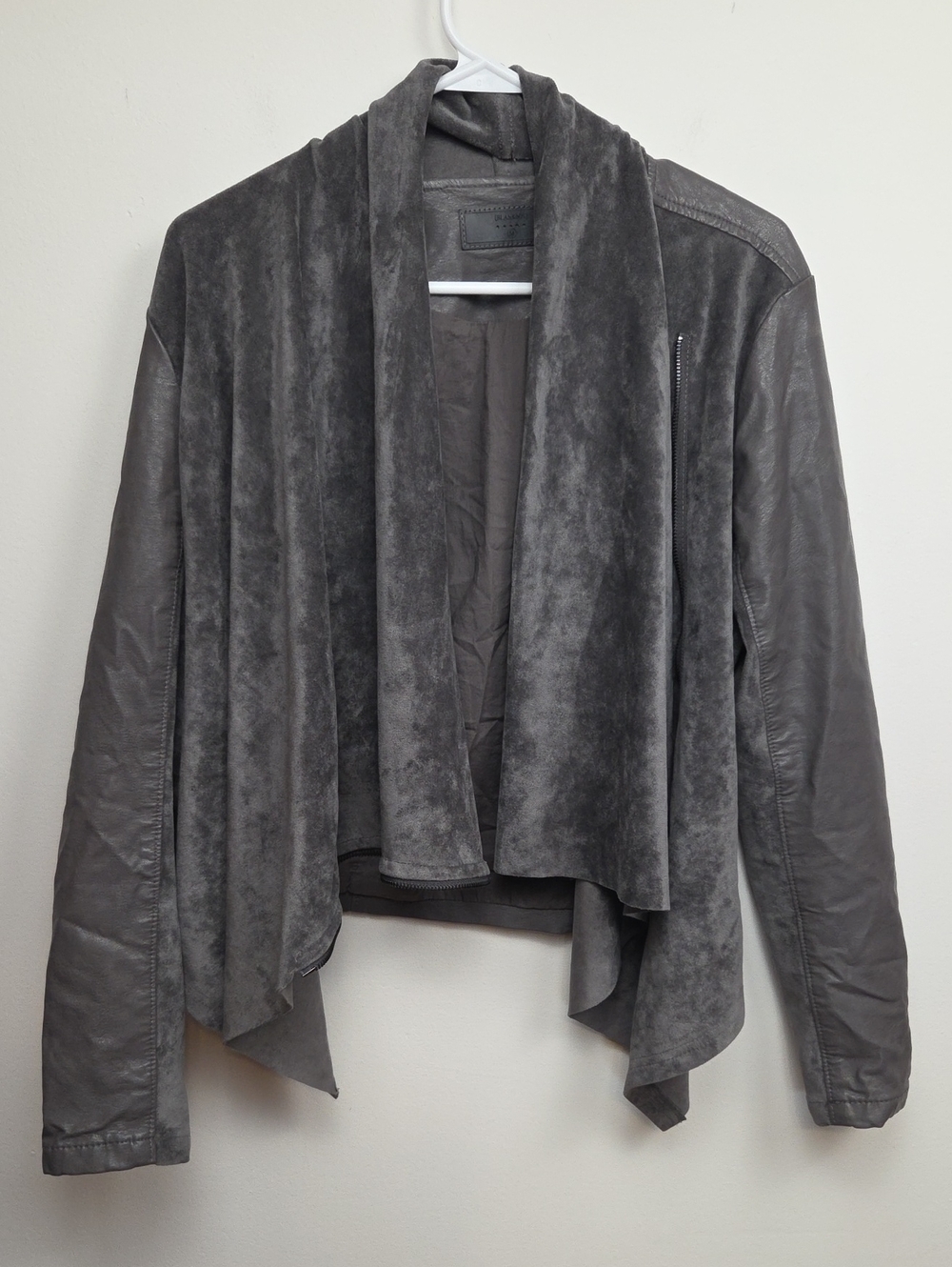 Blank NYC Vegan Leather & Suede Grey Drape Edgy Jacket Grunge Festival Medium